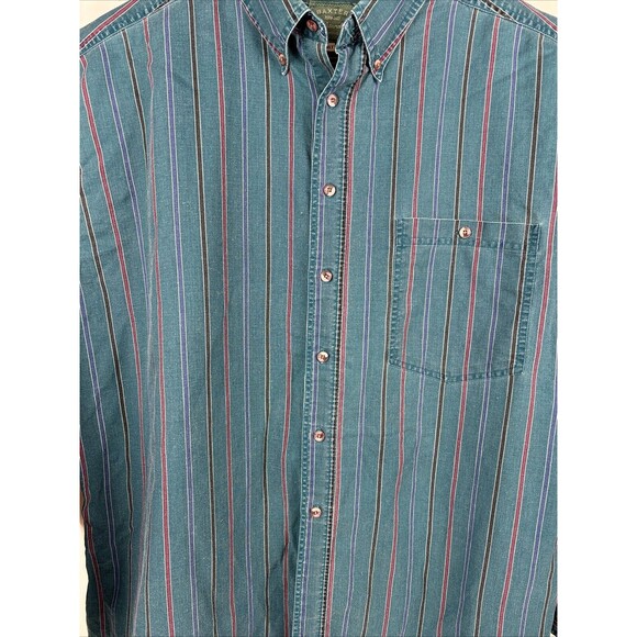 Vintage Baxter Brand 90's Teal Stripe Long Sleeve Button Up Size 2XLT - Picture 2 of 9